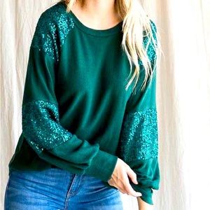 Sequin Contrast Bishop Sleeve Top